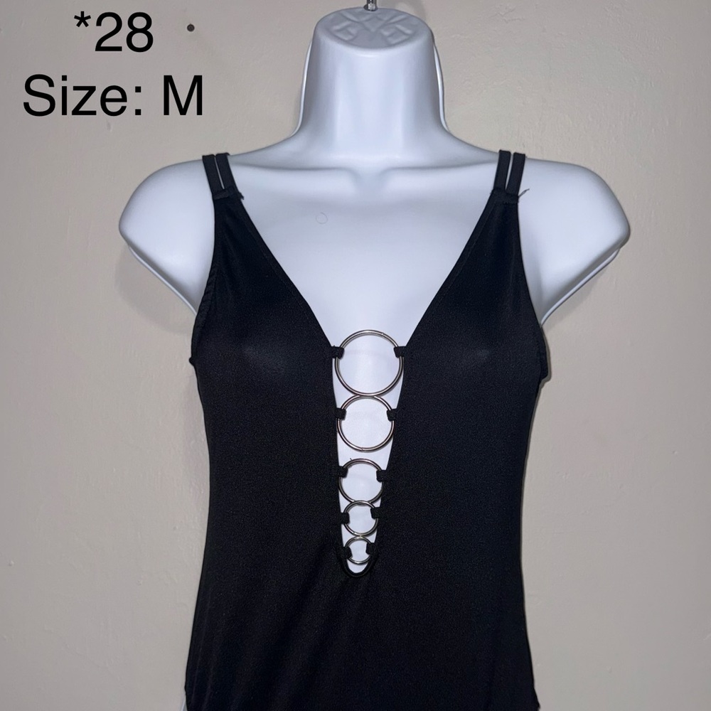 Black Plunging Ring Detail Bodysuit